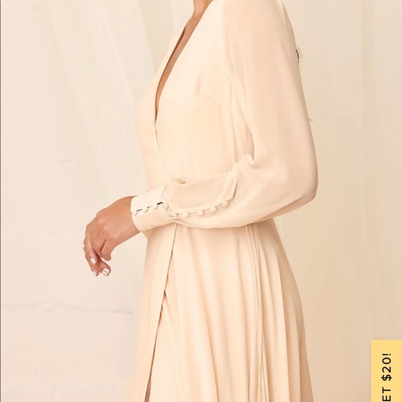 Cream Long Sleeve Wrap Maxi Dress 